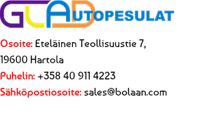 ﷯ Osoite: Eteläinen Teollisuustie 7, 19600 Hartola Puhelin: +358 40 911 4223 Sähköpostiosoite: sales@bolaan.com